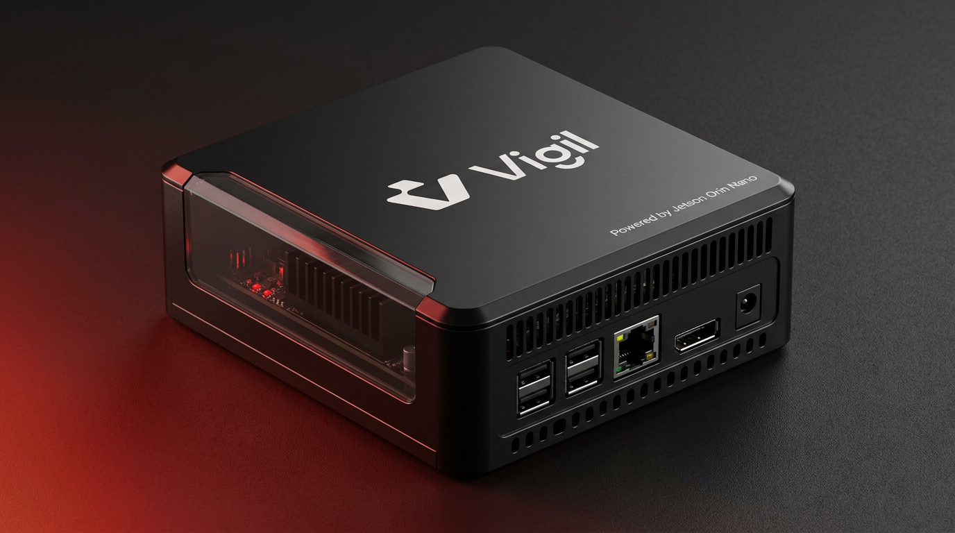 The Vigil edge node — a compact on-premise AI device powered by Jetson Orin Nano